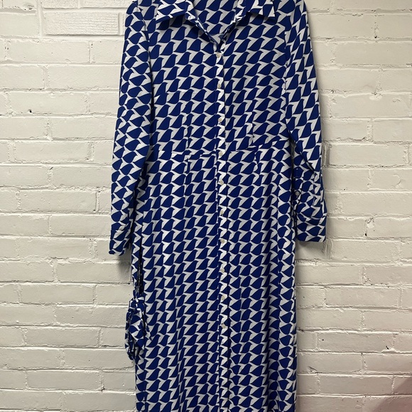 Kate Midi Shirt Dress in Mazarine Blue Birdie. Size 8 US - Picture 2 of 12